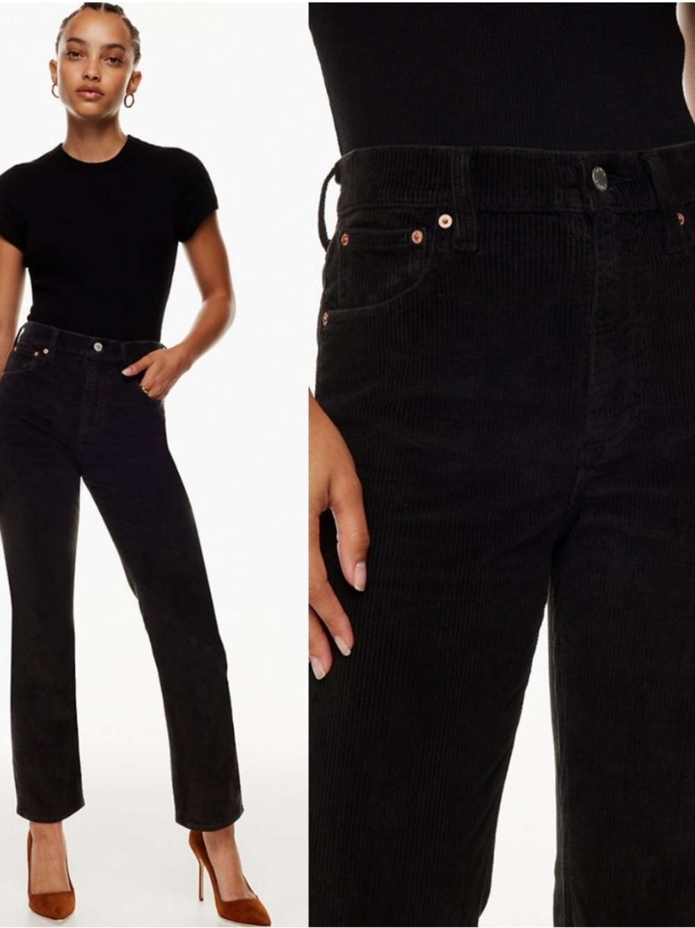 Aritzia Denim Forum Black Arlo High Rise Straight Pants Corduroy Women's Jeans - Picture 4 of 9